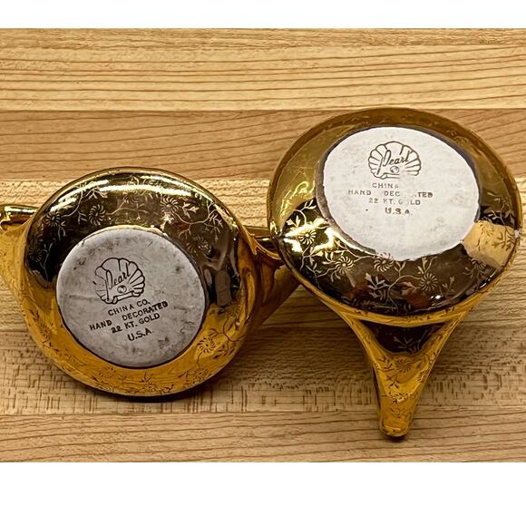 Pearl China Co Creamer Sugar Bowl 22KT Gold Trim Hand Decorated Set - Picture 8 of 11